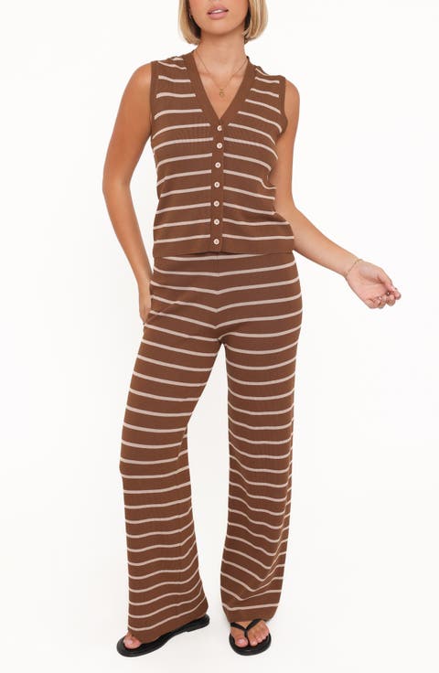 Juna Stripe Sleeveless Sweater & Pants Set