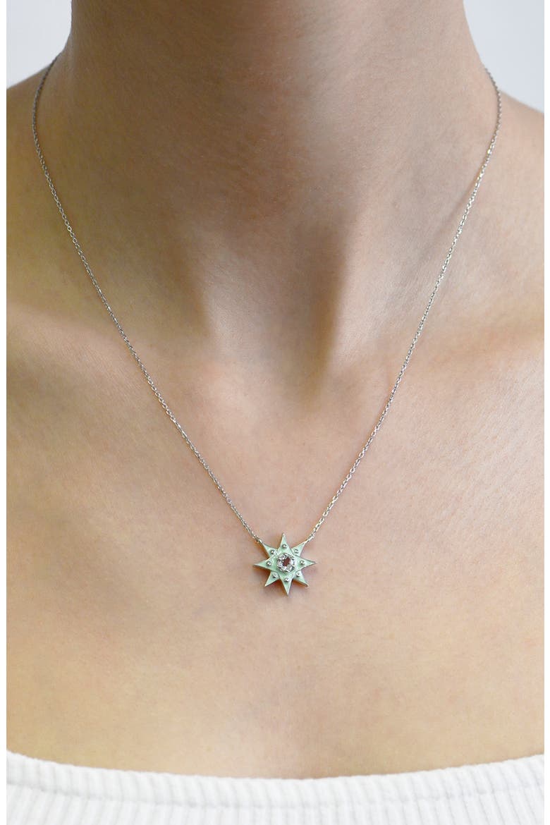 White Topaz Starburst Pendant Necklace, Alternate, color, GREEN