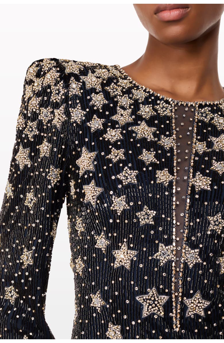 Jenny Packham Madrigal star-embellished long-sleeve maxi dress, Alternate, color, Blackthorne Blue