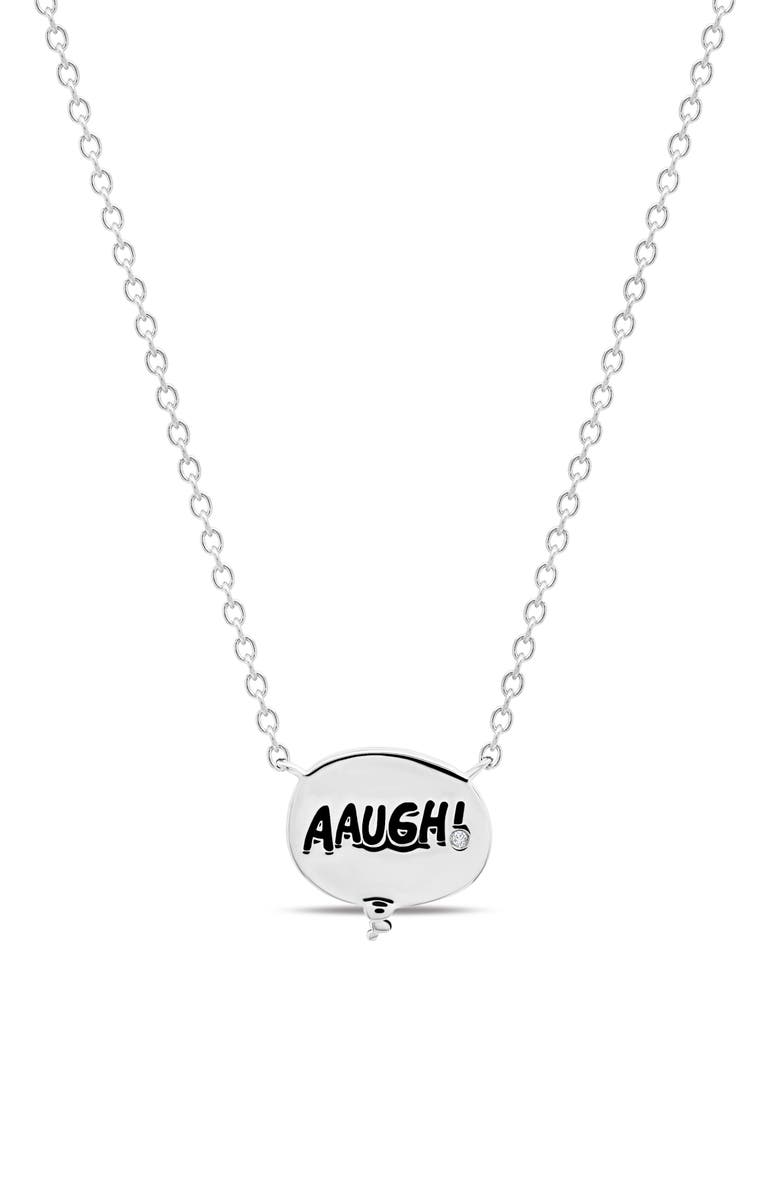 Crislu x Peanuts<sup>®</sup> AAUGH! Thought Bubble Pendant Necklace, Main, color, Pure Platinum / Clear Stone
