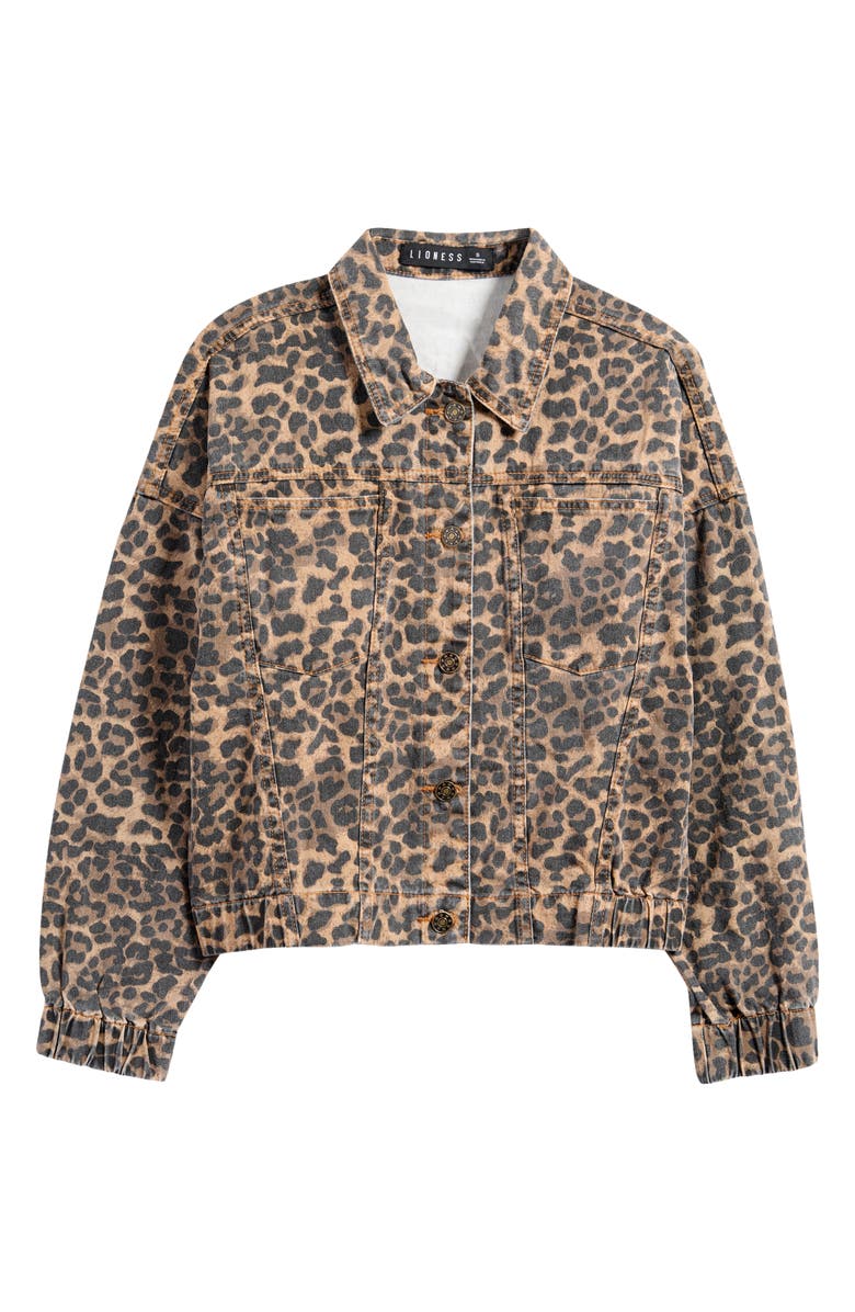 LIONESS Carmela Leopard Print Denim Jacket, Alternate, color, Leopard
