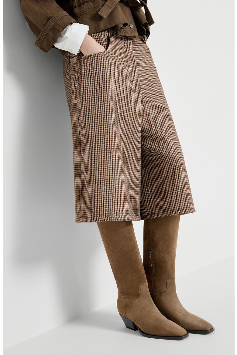 Sparkling virgin wool houndstooth long Bermuda shorts with monili, Alternate, color, Brown