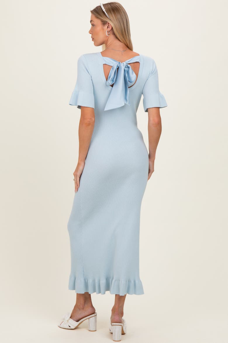 Ribbed Knit Bow Back Ruffle Accent Dress, Alternate, color, Light Blue