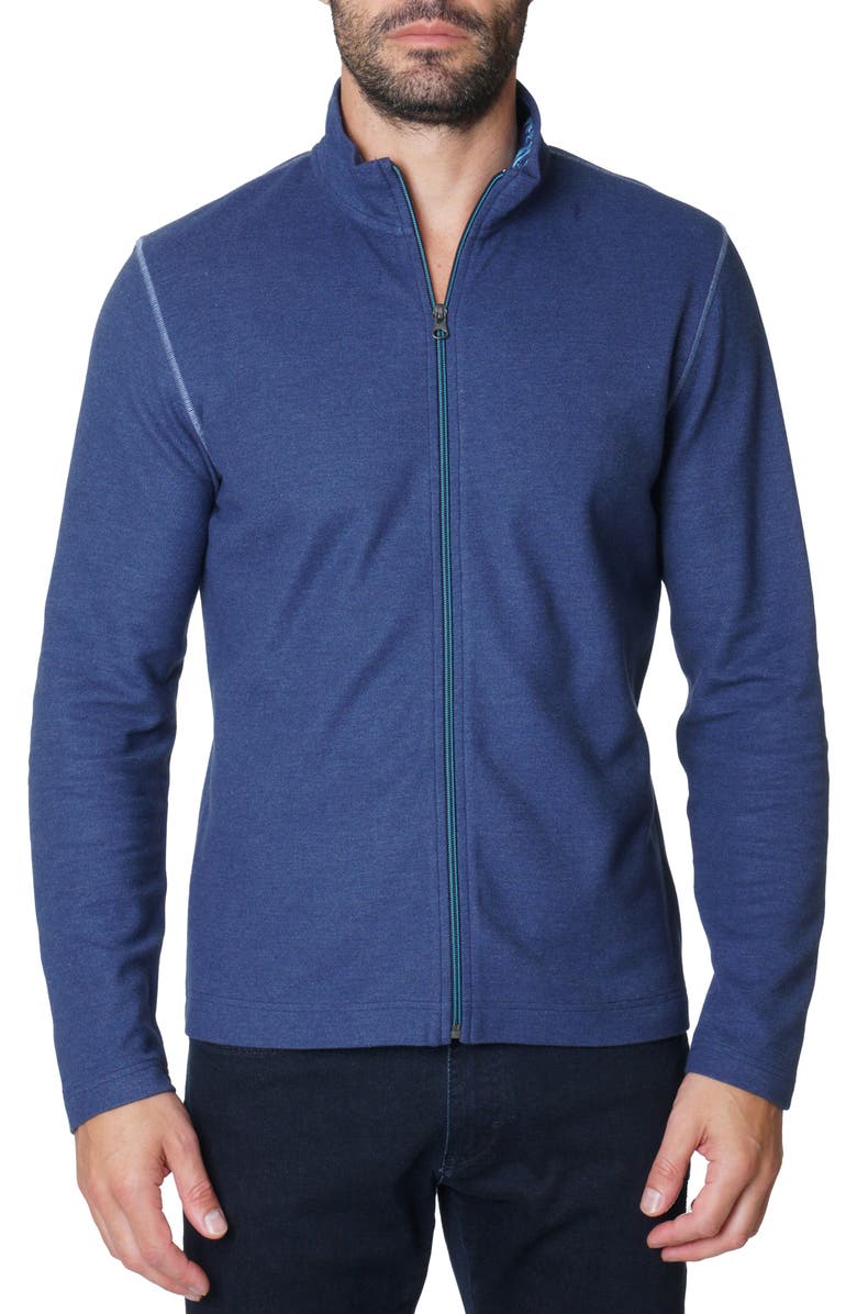 Robert Graham Aksoy Stand Collar Zip-Up Sweatshirt, Main, color, Navy