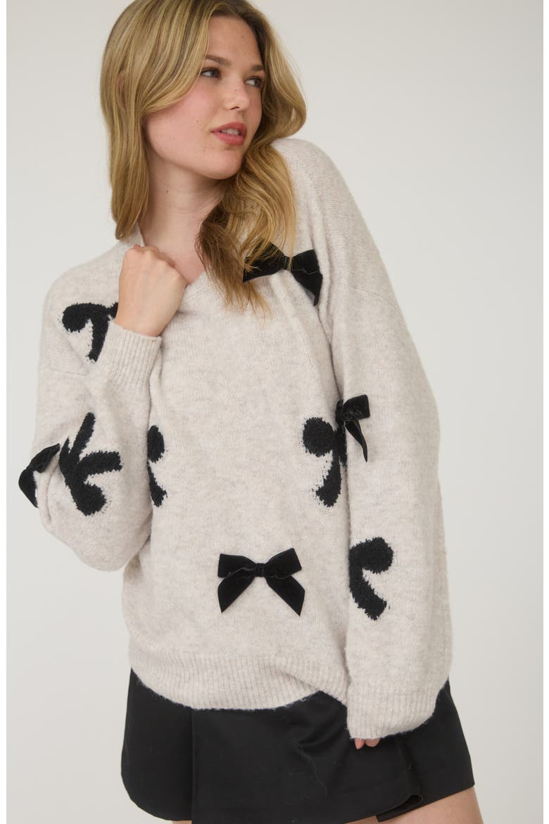 Bow Embellished Sweater, Alternate, color, OATMEAL