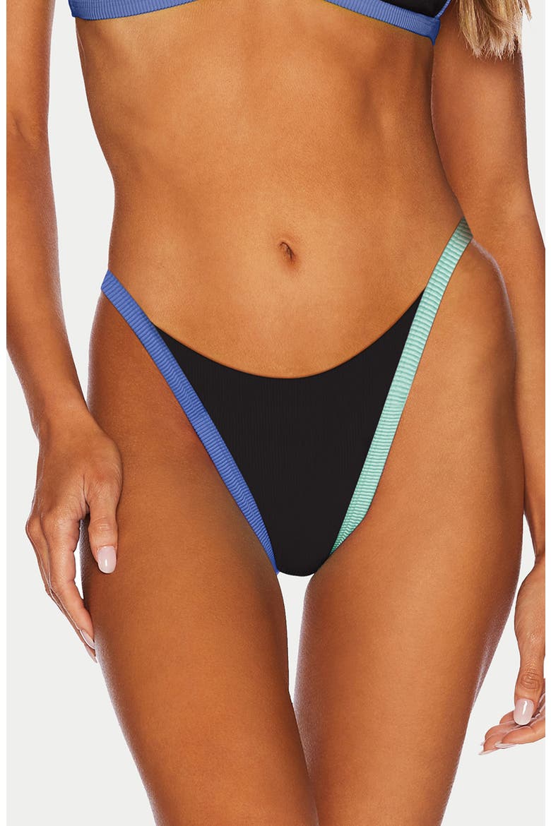 Caily Rib High Cut Bikini Bottoms, Main, color, SAPPHIRE SEA COLORBLOCK