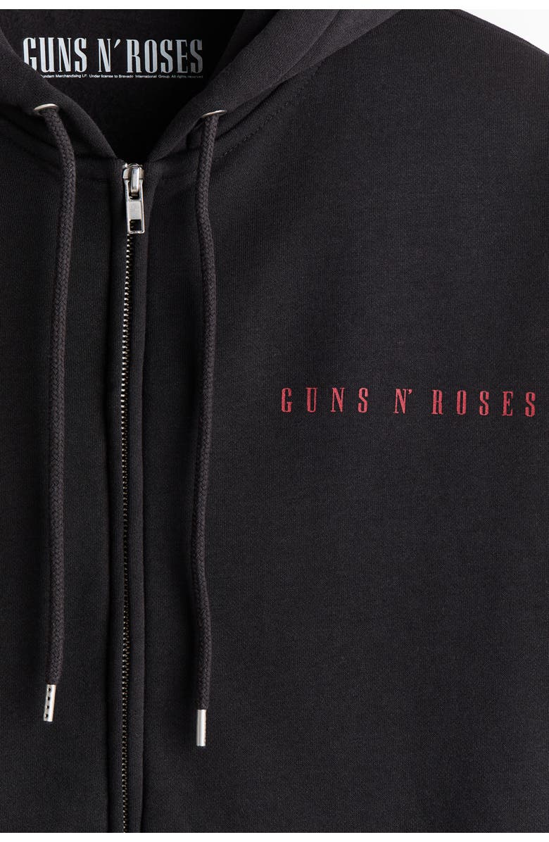 H&M Loose Fit Printed Zip-through Hoodie, Alternate, color, Black/Guns N' Roses