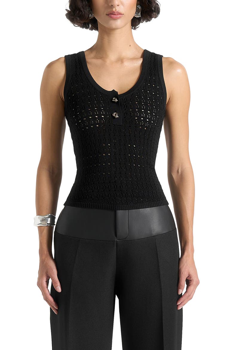 Nora Pointelle Knitted Vest with Knot Button, Alternate, color, Black