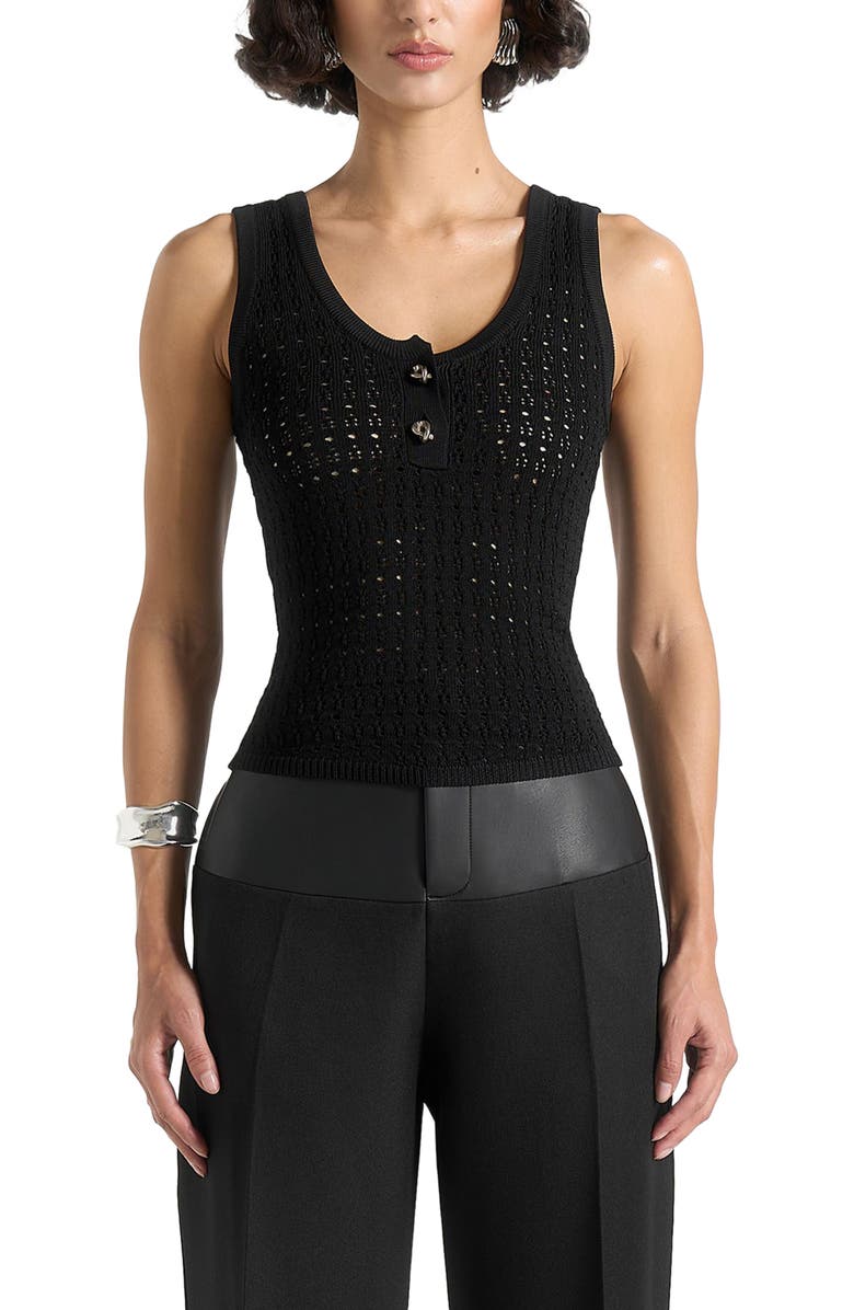 Manière De Voir Nora Pointelle Knitted Vest with Knot Button, Alternate, color, Black