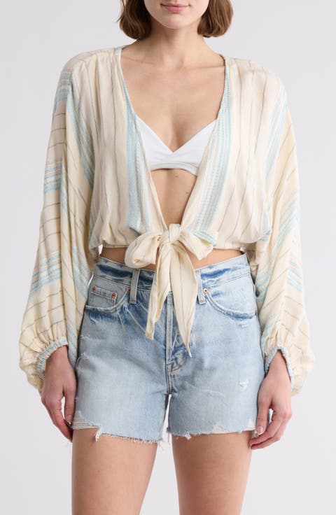 Yarn Stripe Tie Front Cover-Up Top