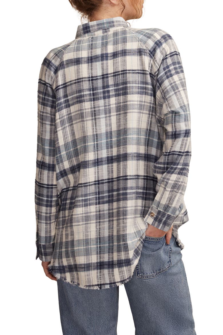 Frayed Plaid Button-Up Tunic Shirt, Alternate, color, BLUE PLAID