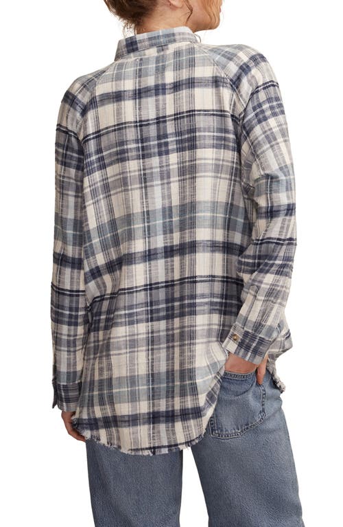 Lucky Brand Frayed Plaid Button-up Tunic Shirt In Multi