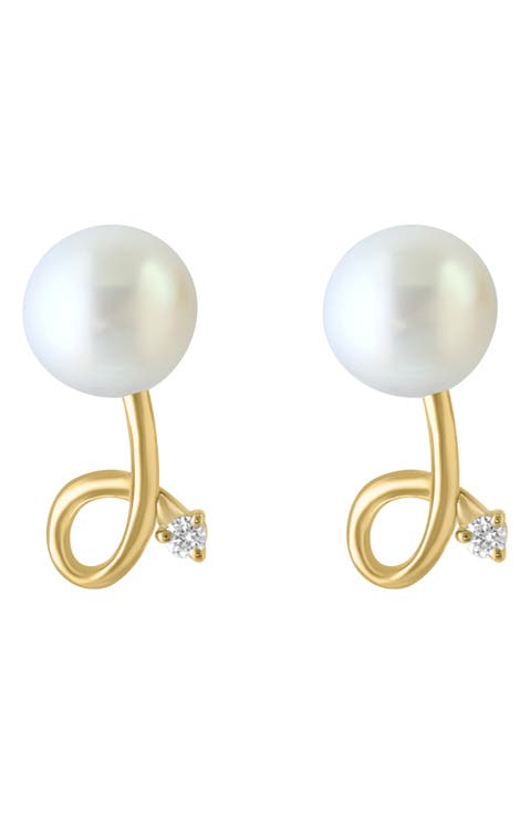 14K Gold Diamond & 7mm Freshwater Pearl Earrings