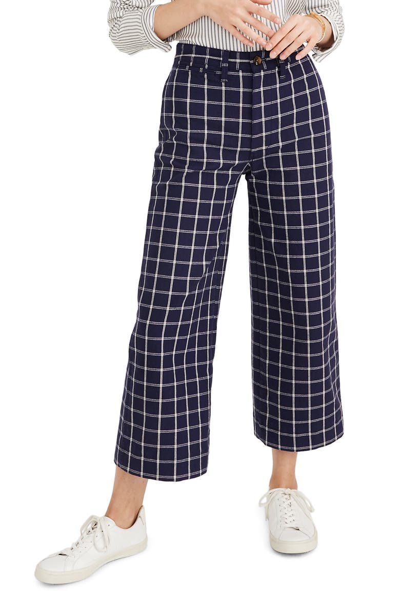 Emmett Windowpane Plaid Crop Wide Leg Pants, Main, color, DARK MIDNIGHT