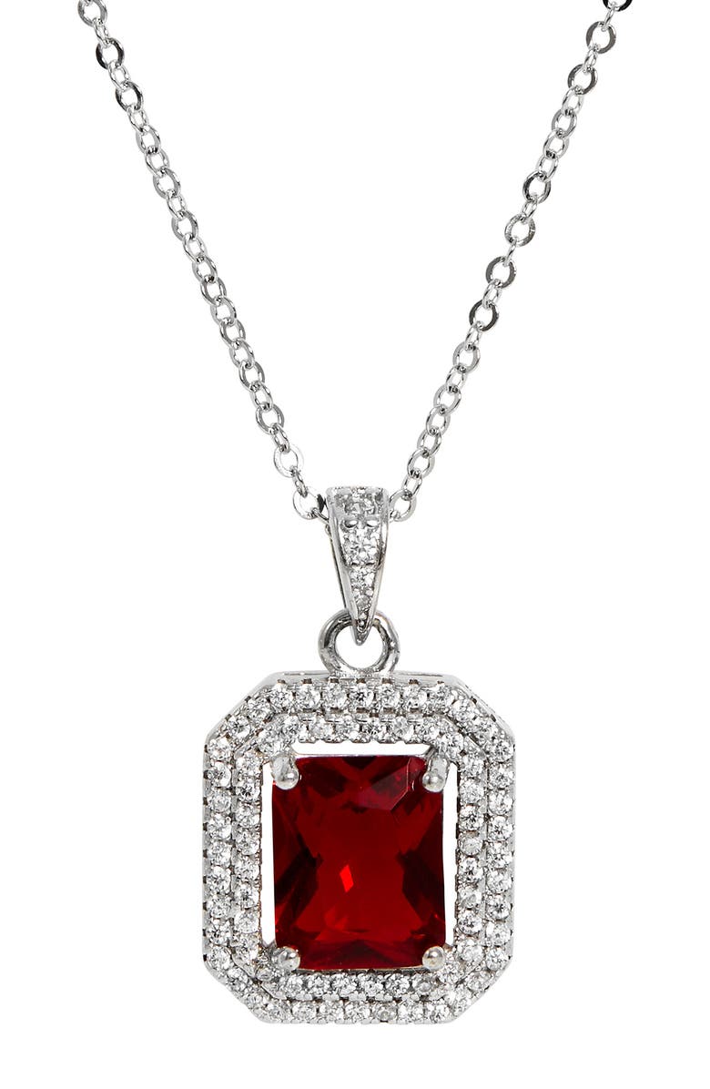 SAVVY CIE JEWELS Lab Created Gemstone Pendant Necklace, Main, color, Red
