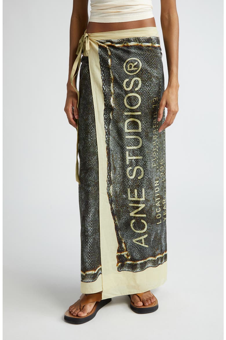 Midsummer Cotton Sarong Maxi Wrap Skirt, Main, color, BEIGE/ BLACK