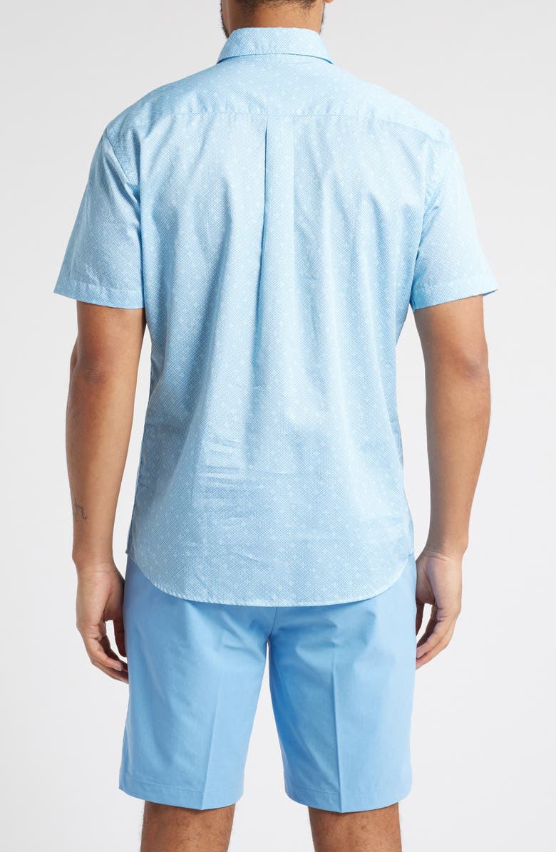Peter Millar James Geo Print Short Sleeve Cotton Button-Up Shirt, Alternate, color, Pale Blue
