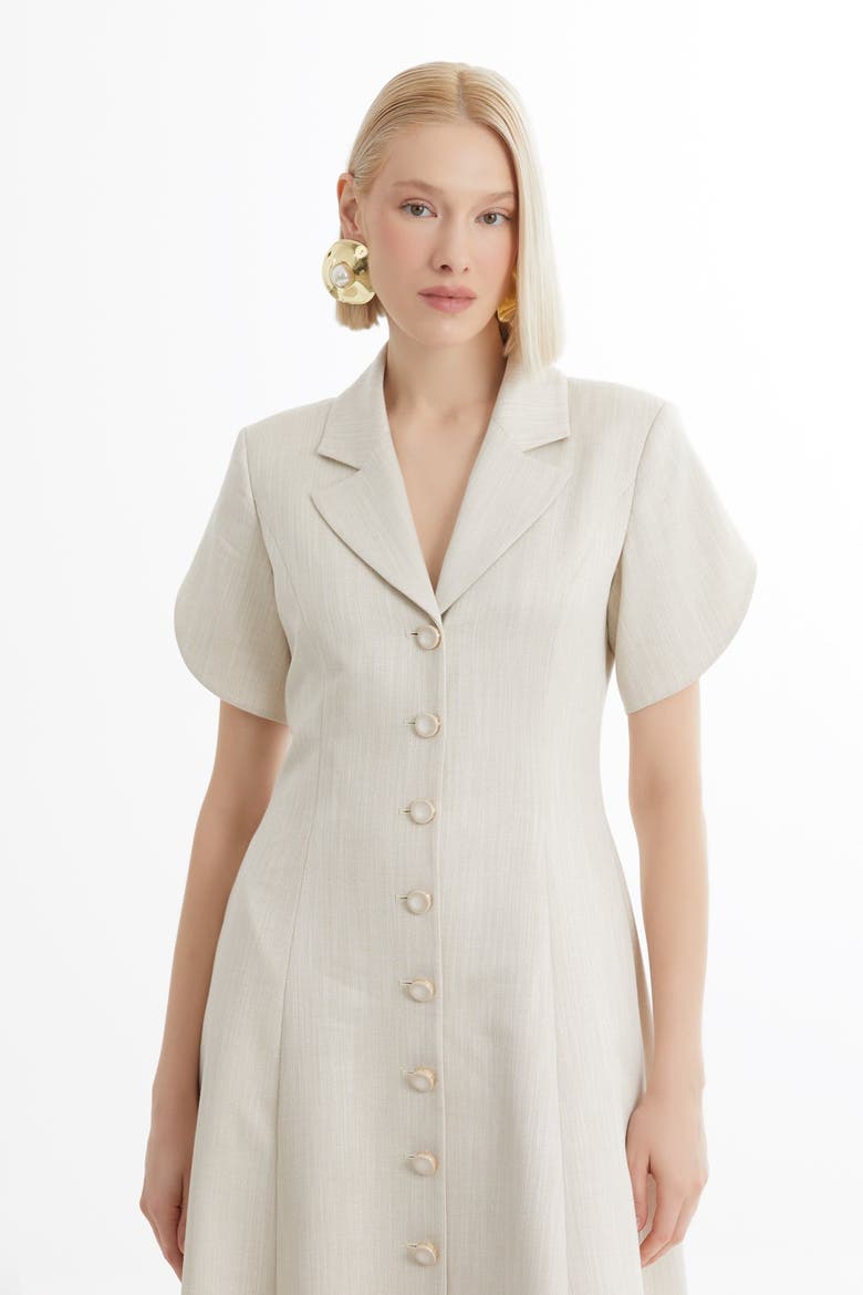 Ecru Short-Sleeve Ruffle Midi Dress, Alternate, color, Ivory