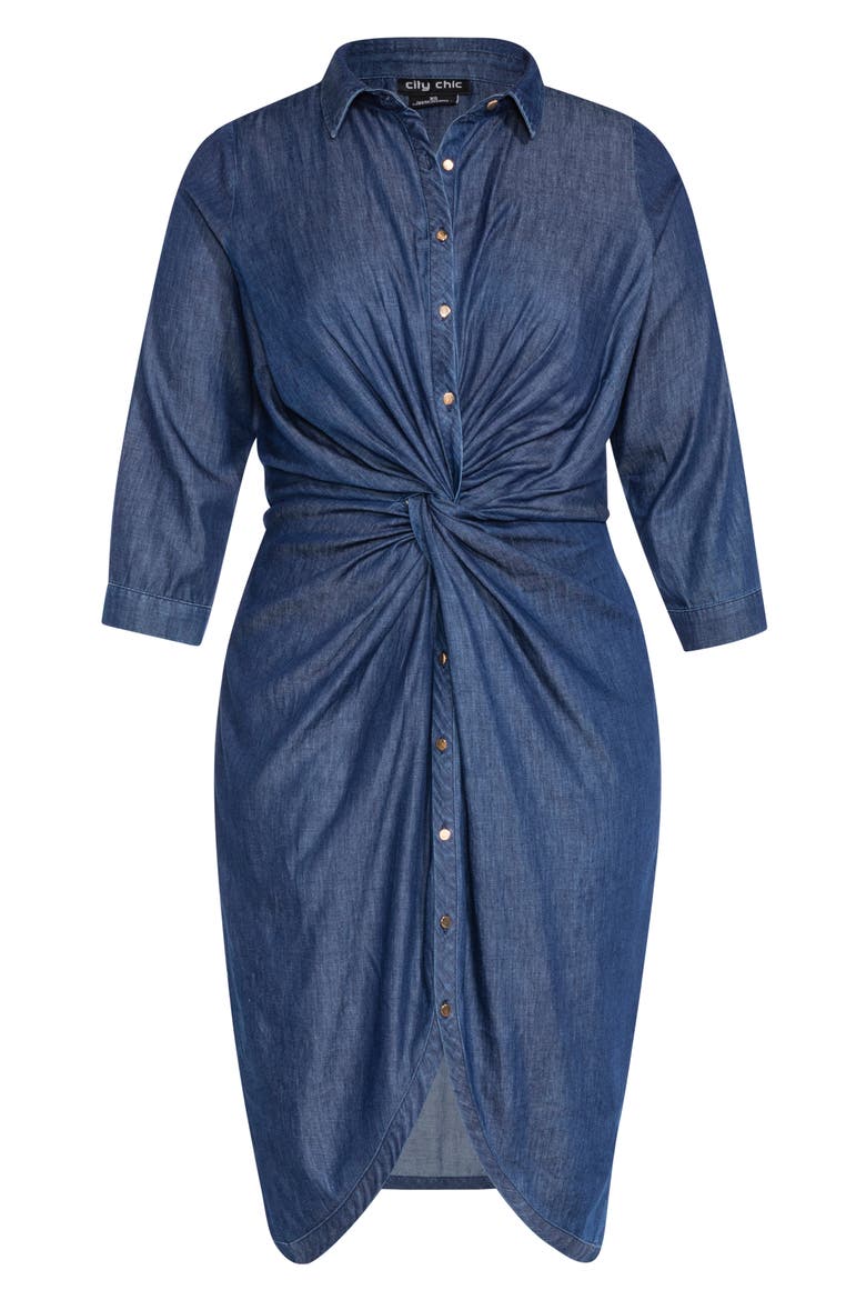 Twist Chambray Shirtdress, Alternate, color, DARK CHAMBRAY