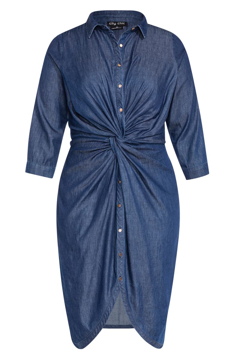 City Chic Twist Chambray Shirtdress, Alternate, color, 