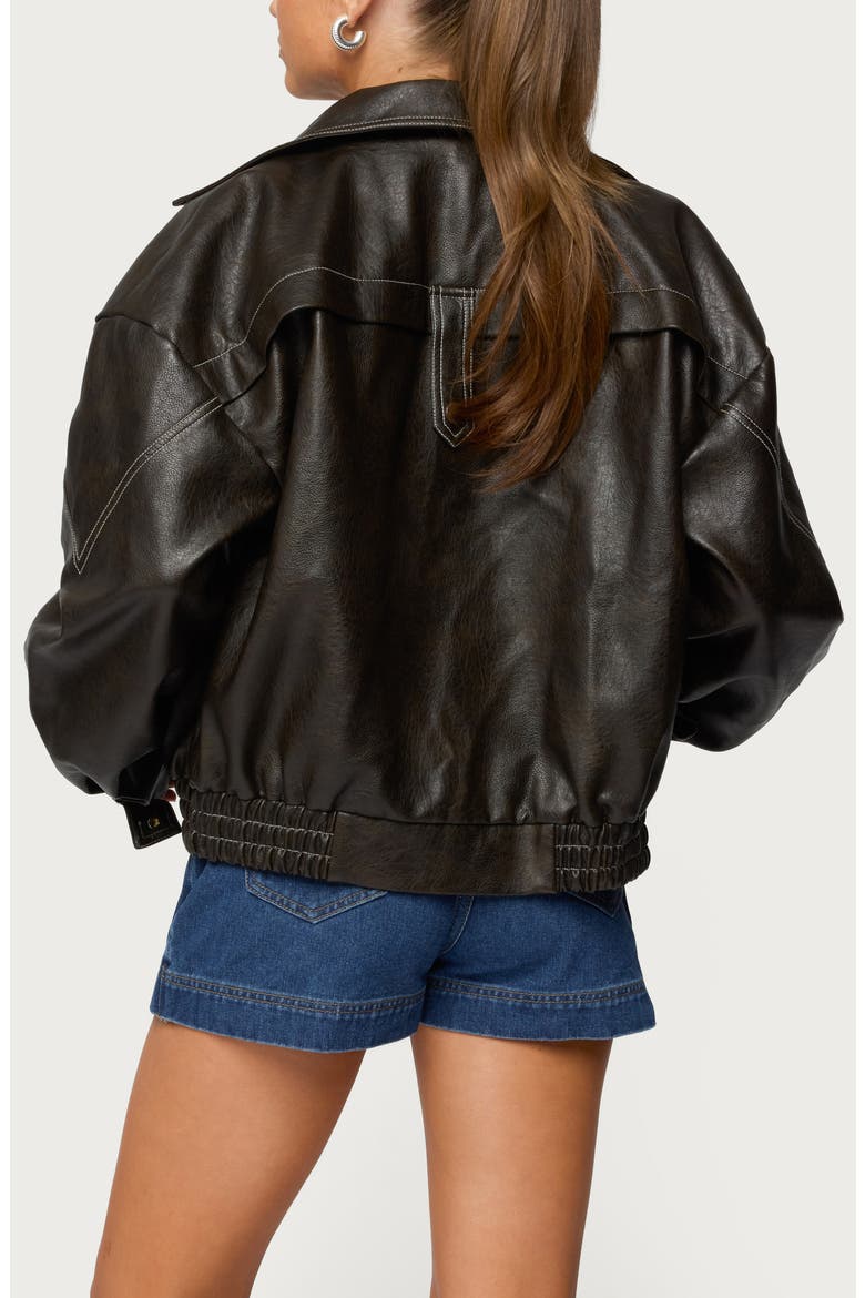 Jaxson Oversize Faux Leather Jacket, Alternate, color, DARK-BROWN