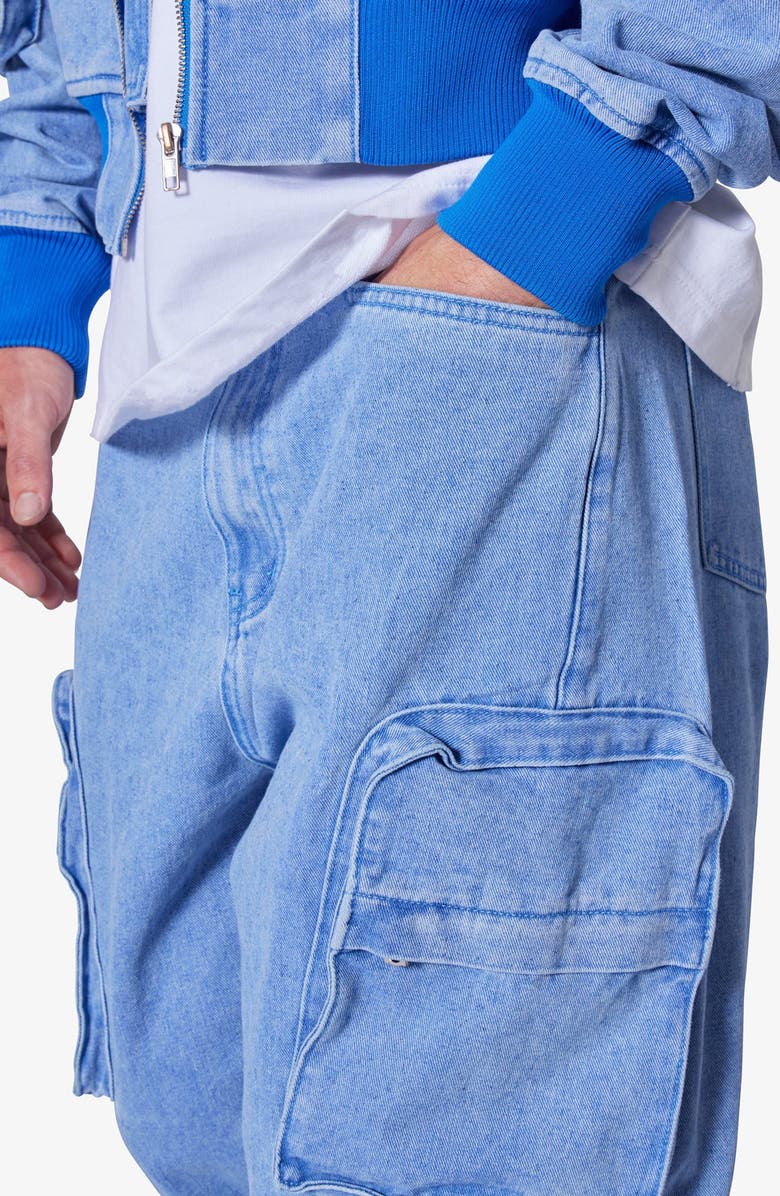 mnml Ultra Baggy Feeling Blue Cargo Jeans, Alternate, color, Blue