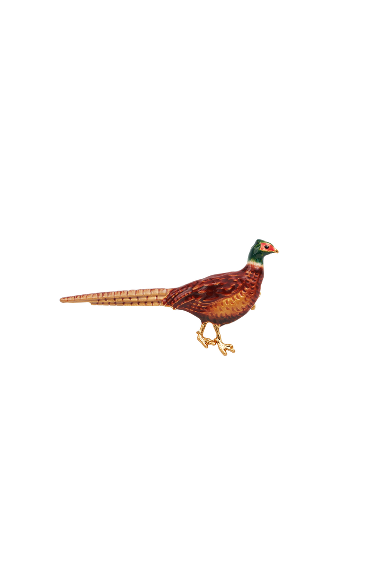 Fable England Pheasant Enamel Brooch, Main, color, Gold