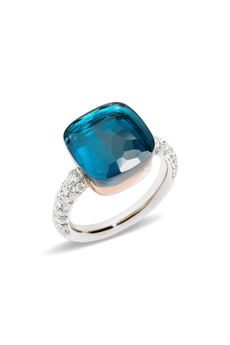 Nudo Maxi Stone & Diamond Ring, Main, color, ROSEGLD/LONDON BLU TOPAZ/DIAM