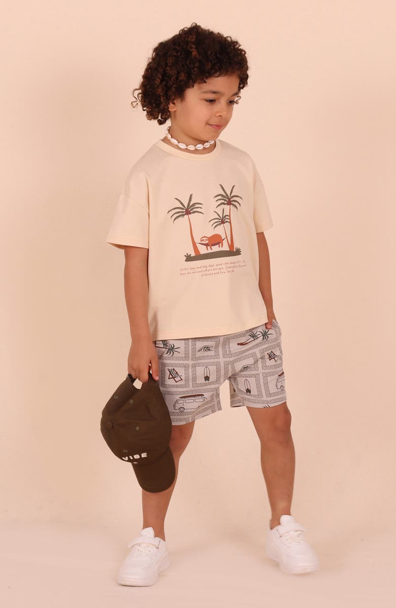 TINY TRIBE Kids' Surfing Life Print Shorts, Alternate, color, Grey