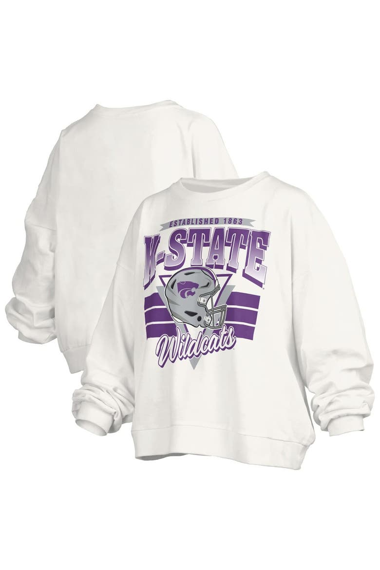 Women's Pressbox White Kansas State Wildcats Oversized Janice Retro Waist-Length Pullover Sweatshirt, Main, color, White