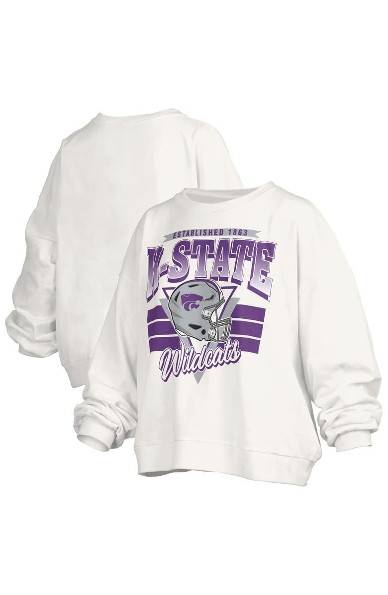 PRESSBOX Women
s Pressbox White Kansas State Wildcats Oversized Janice Retro Waist-Length Pullover Sweatshirt, Main, color, White