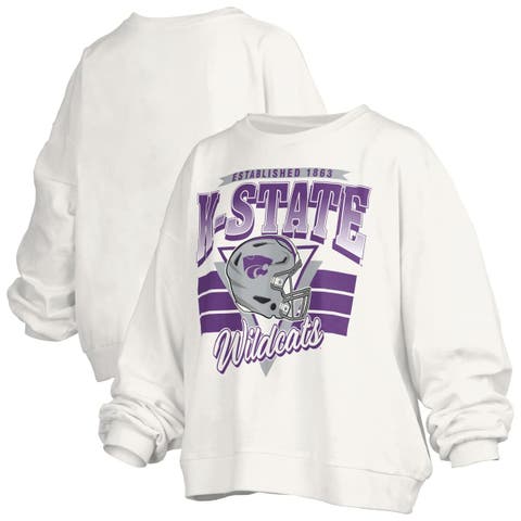 Women
s Pressbox White Kansas State Wildcats Oversized Janice Retro Waist-Length Pullover Sweatshirt