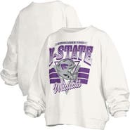 PRESSBOX Women's Pressbox White Kansas State Wildcats Oversized Janice Retro Waist-Length Pullover Sweatshirt