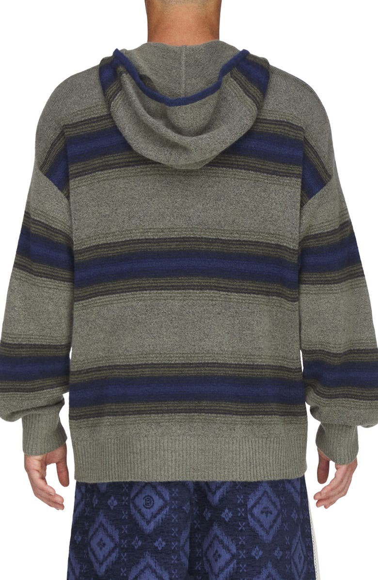 adidas Originals x CLOT Baja Stripe Oversize Hooded Sweater, Alternate, color, Trace Khaki/ Tech Indigo