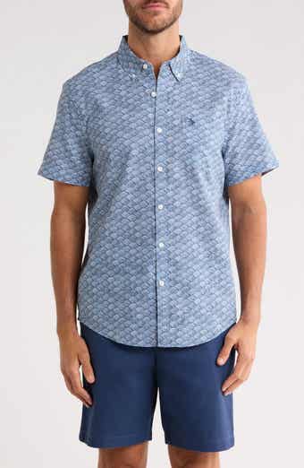 Original Penguin Wave Print Short Sleeve Linen & Cotton Blend Button-Down Shirt