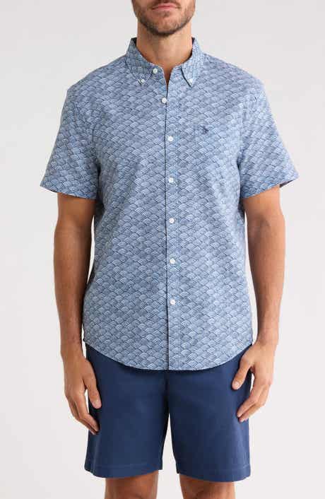 Original Penguin Wave Print Short Sleeve Linen & Cotton Blend Button-Down Shirt