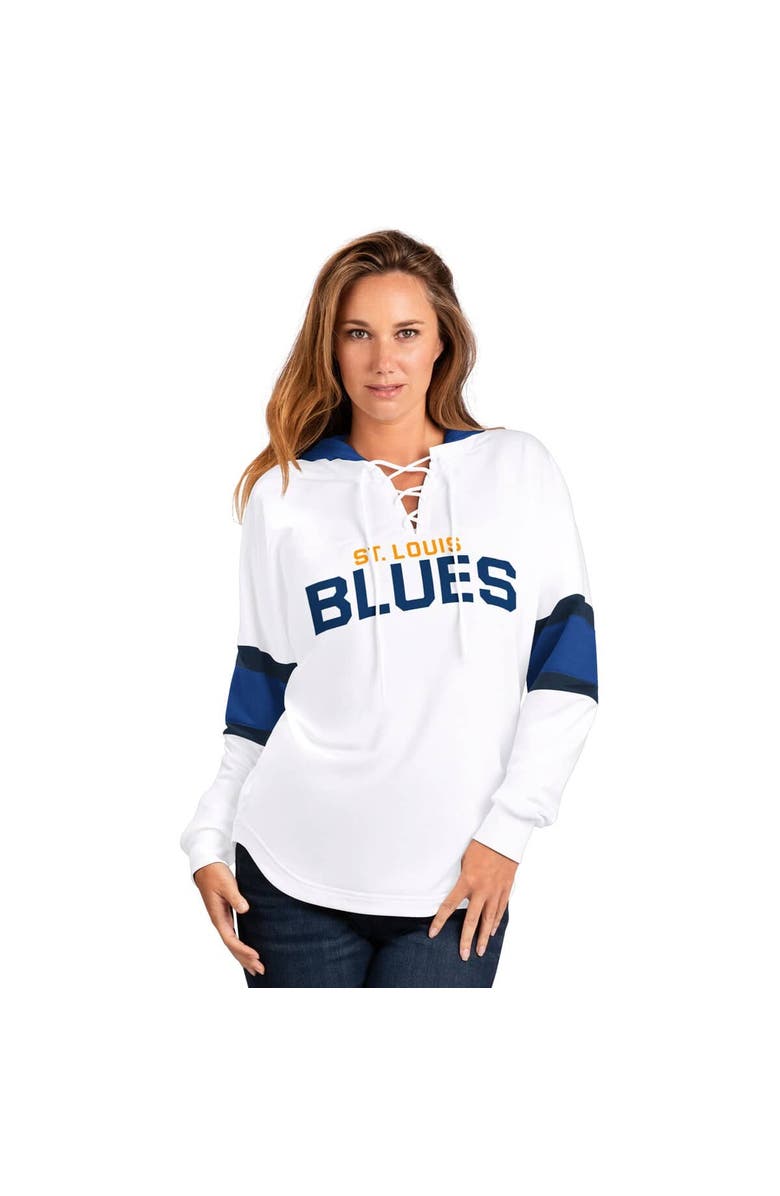 G-III 4HER BY CARL BANKS Women's G-III 4Her by Carl Banks White St. Louis Blues Goal Zone Long Sleeve Lace-Up Hoodie T-Shirt, Alternate, color, White