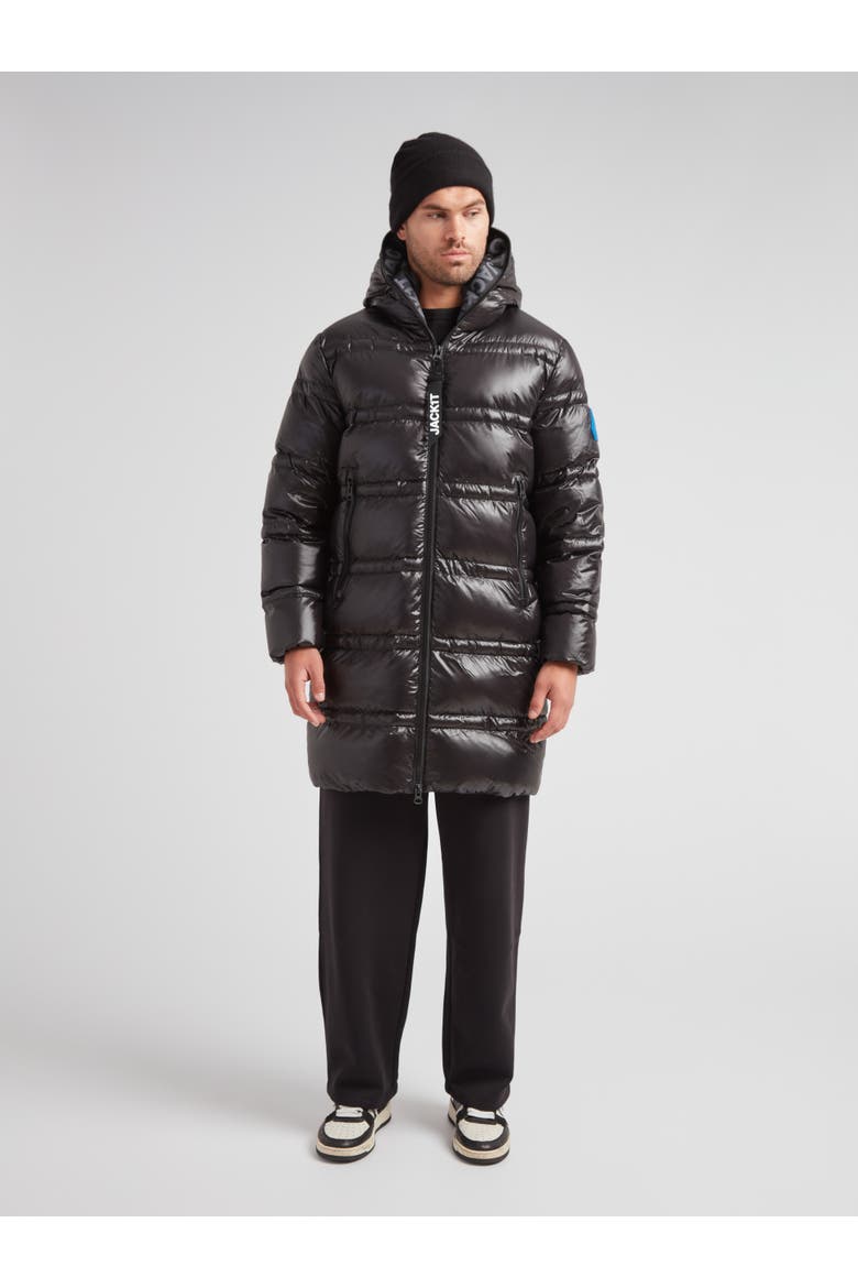 R4D Tramline Hooded Long Puffer Coat, Alternate, color, BLACK