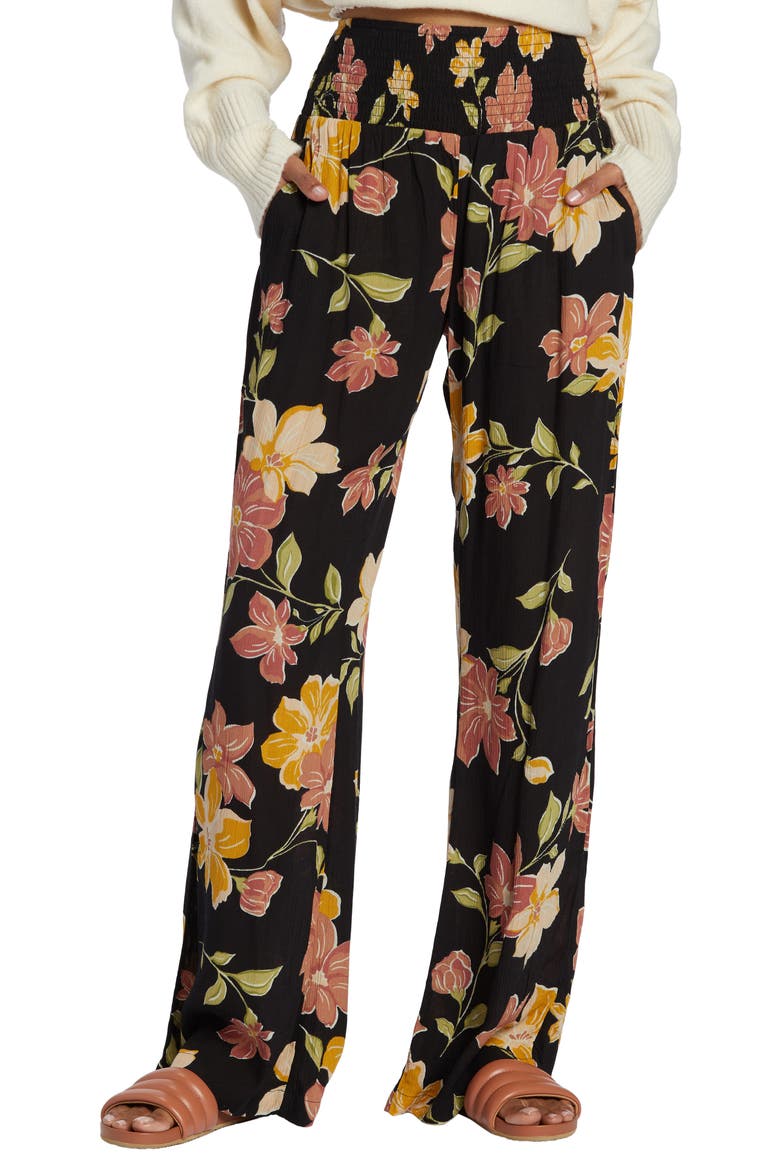 Smooth Sailing Floral Wide Leg Pants, Main, color, BLACK