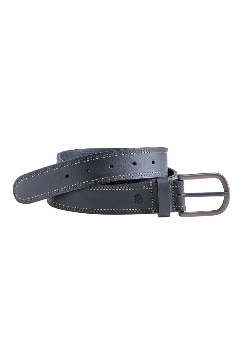 Multitopstitch Leather Belt, Main, color, BLACK