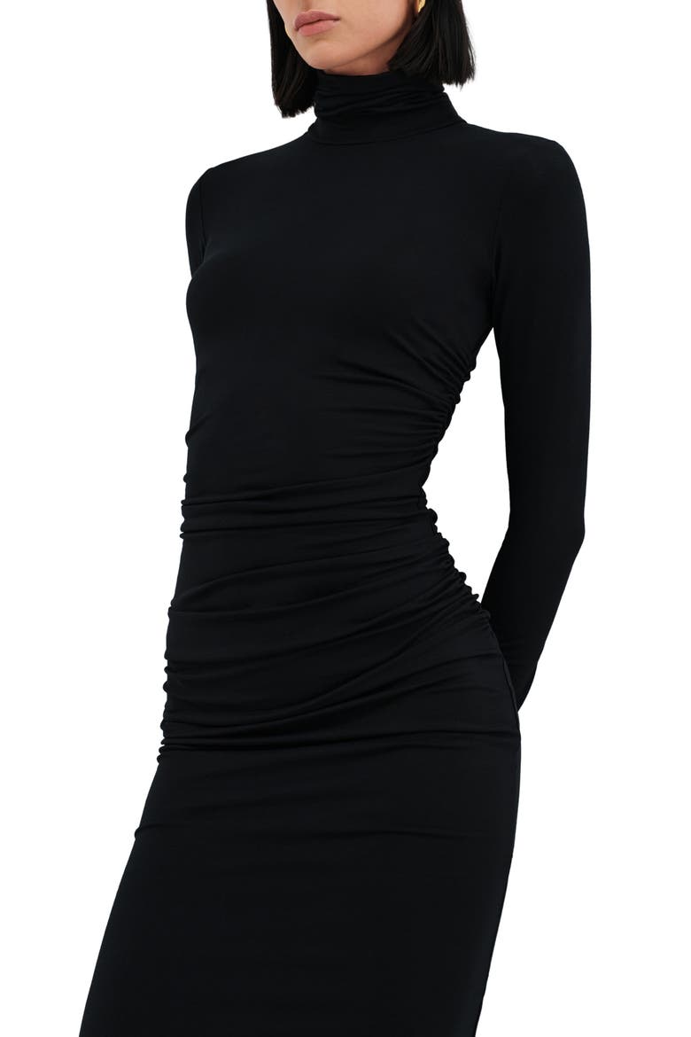 Reykjavik Long Sleeve Turtleneck Dress, Alternate, color, BLACK