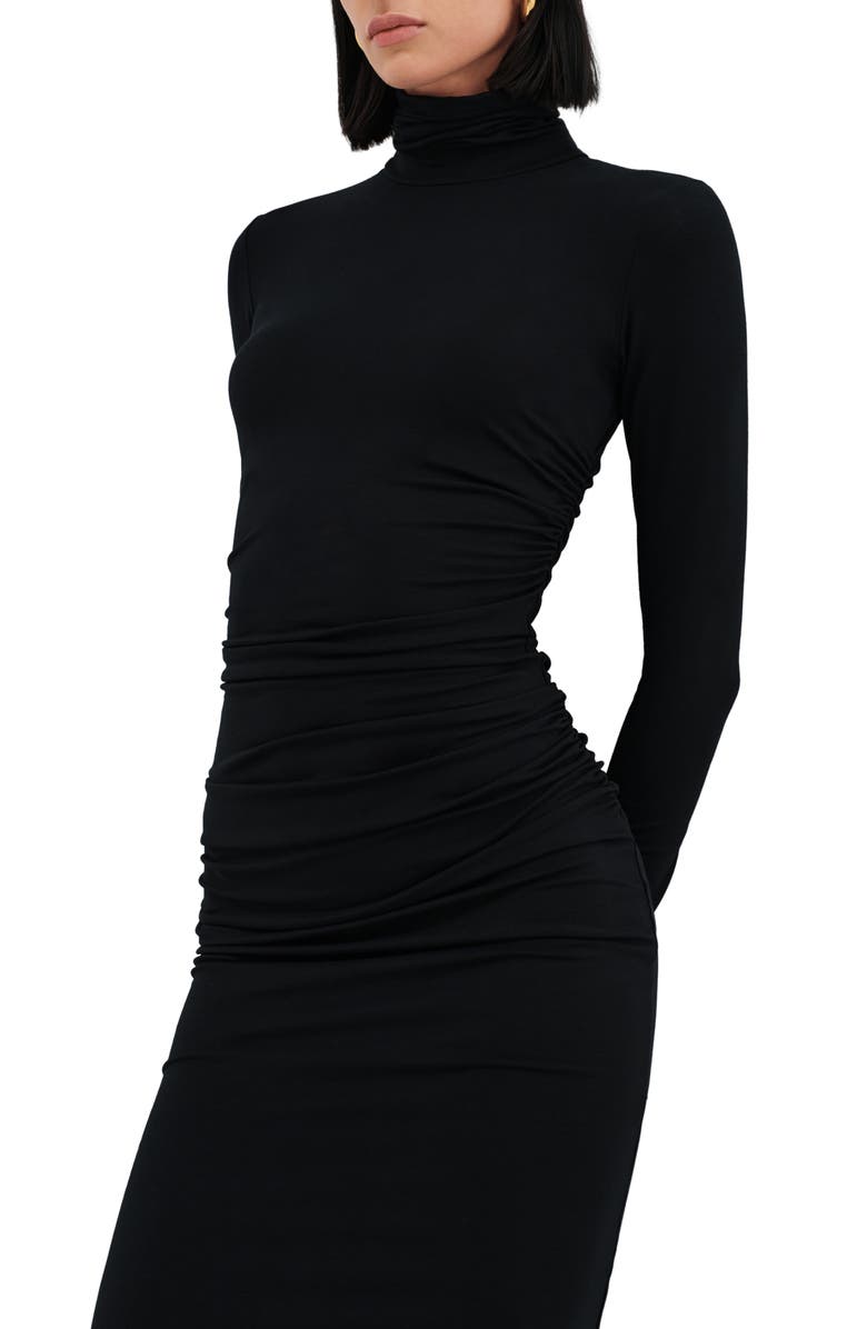 Two Lines by Marcella Reykjavik Long Sleeve Turtleneck Dress, Alternate, color, Black