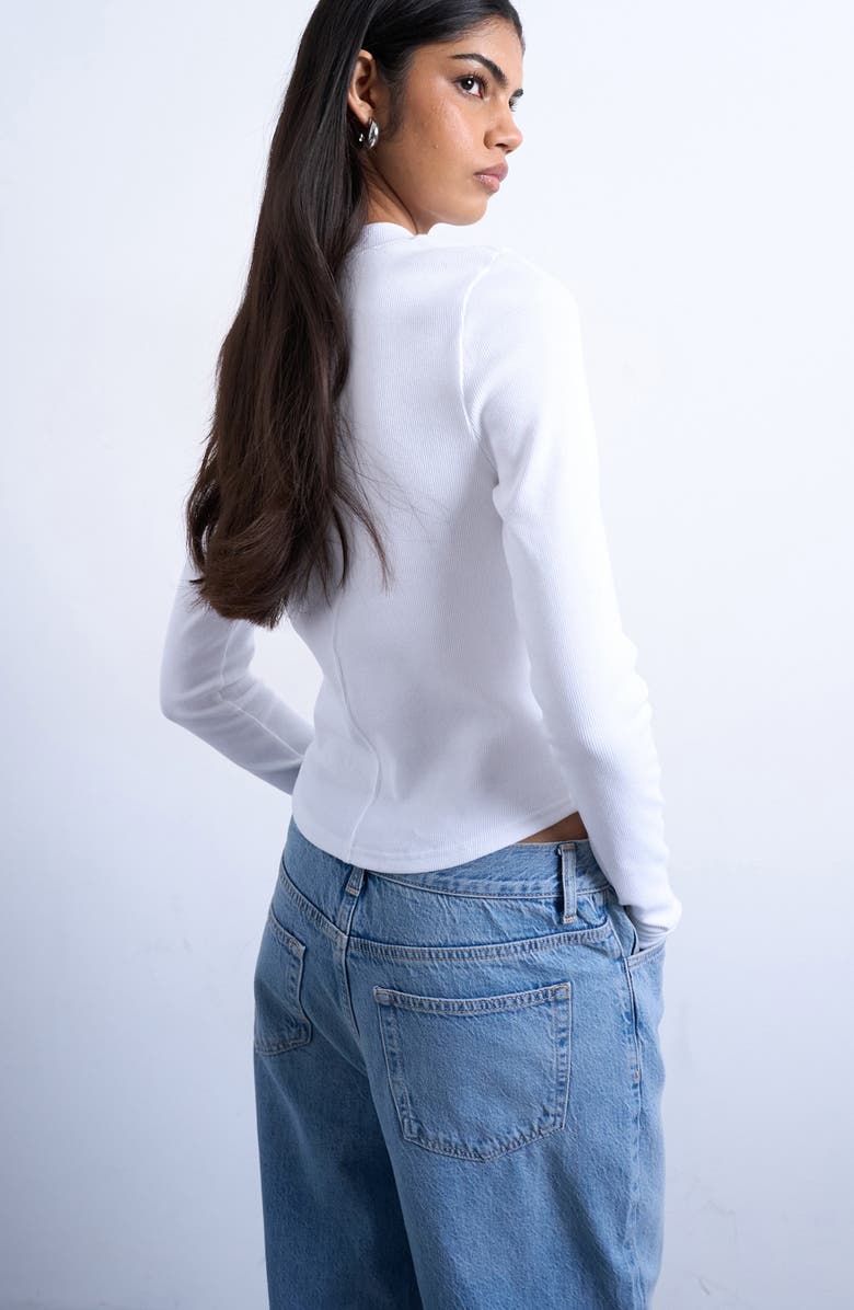 Topshop Rib Knit Long Sleeve Top, Alternate, color, White