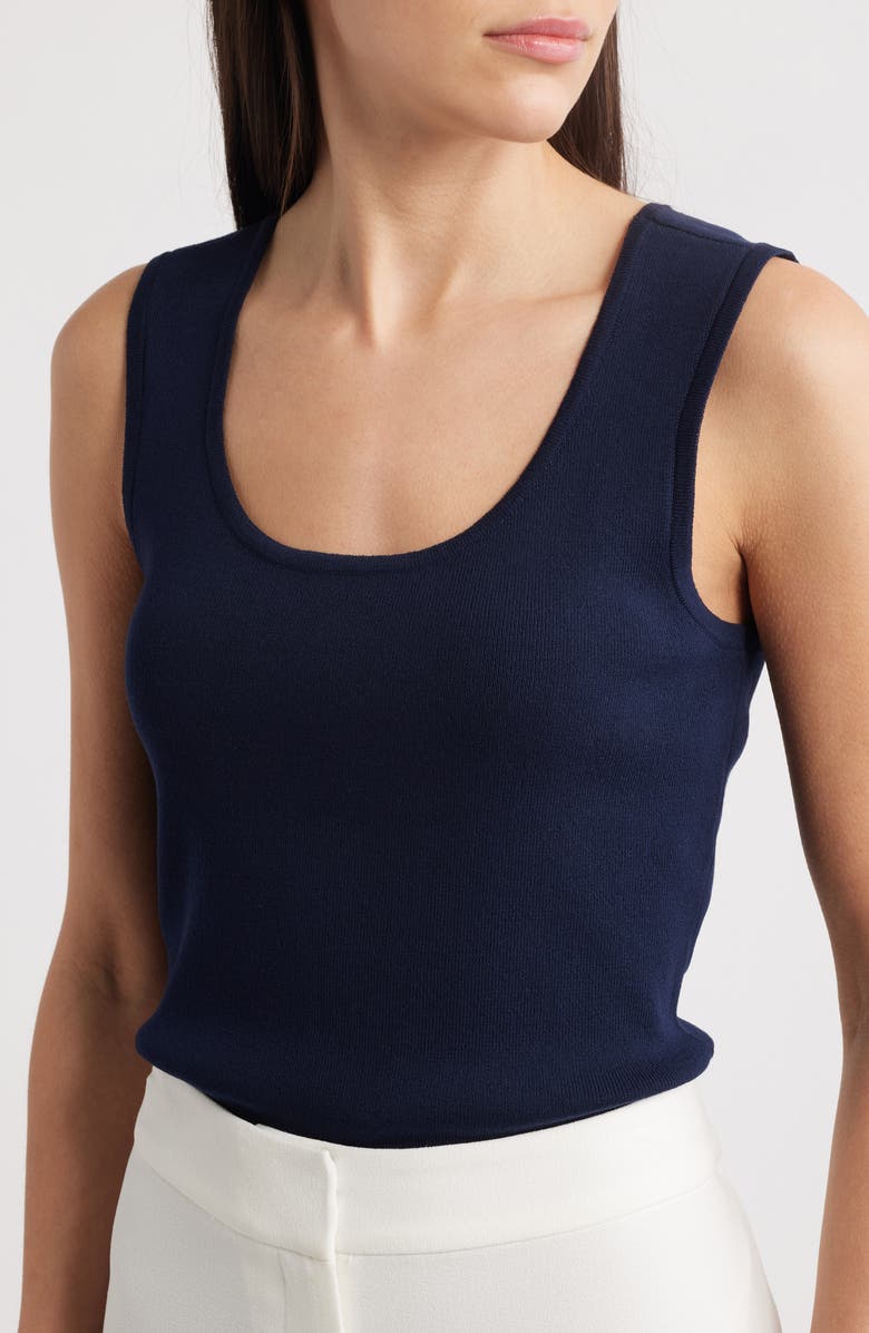 Tahari ASL Scoop Neck Sweater Tank, Alternate, color, Navy