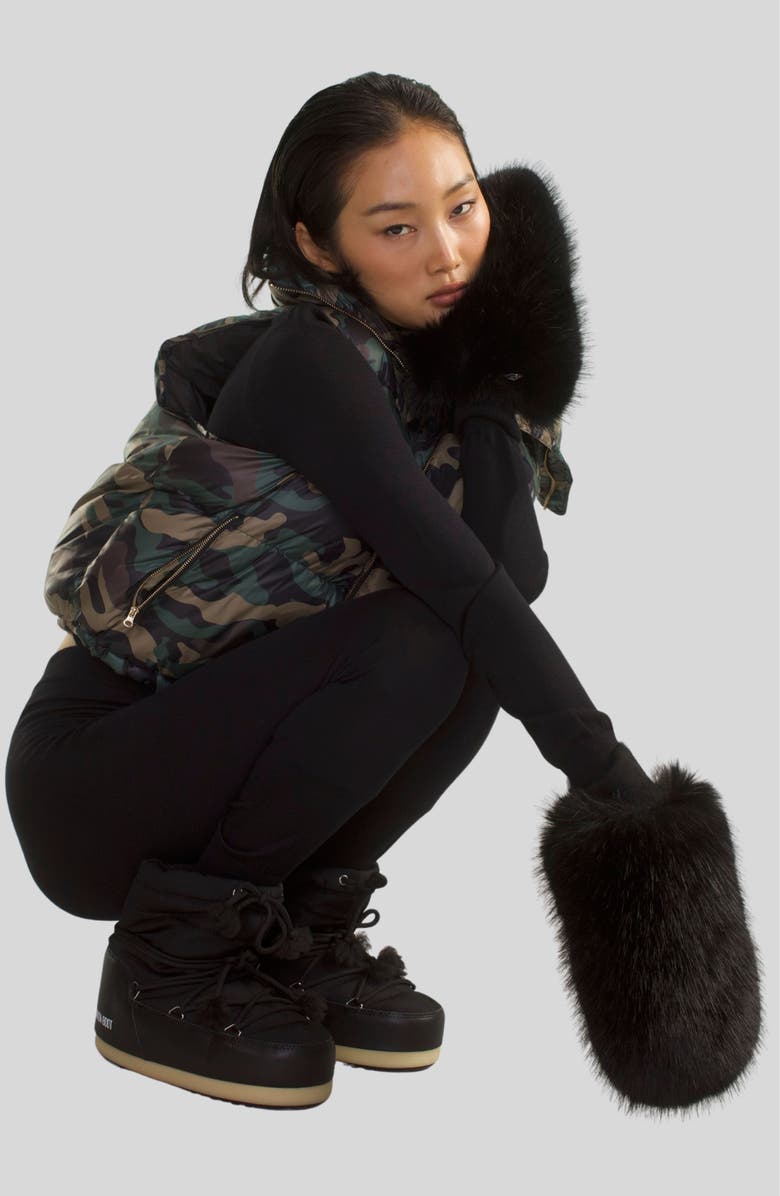 Cynthia Rowley Faux Fur Oversized Mittens, Alternate, color, Black