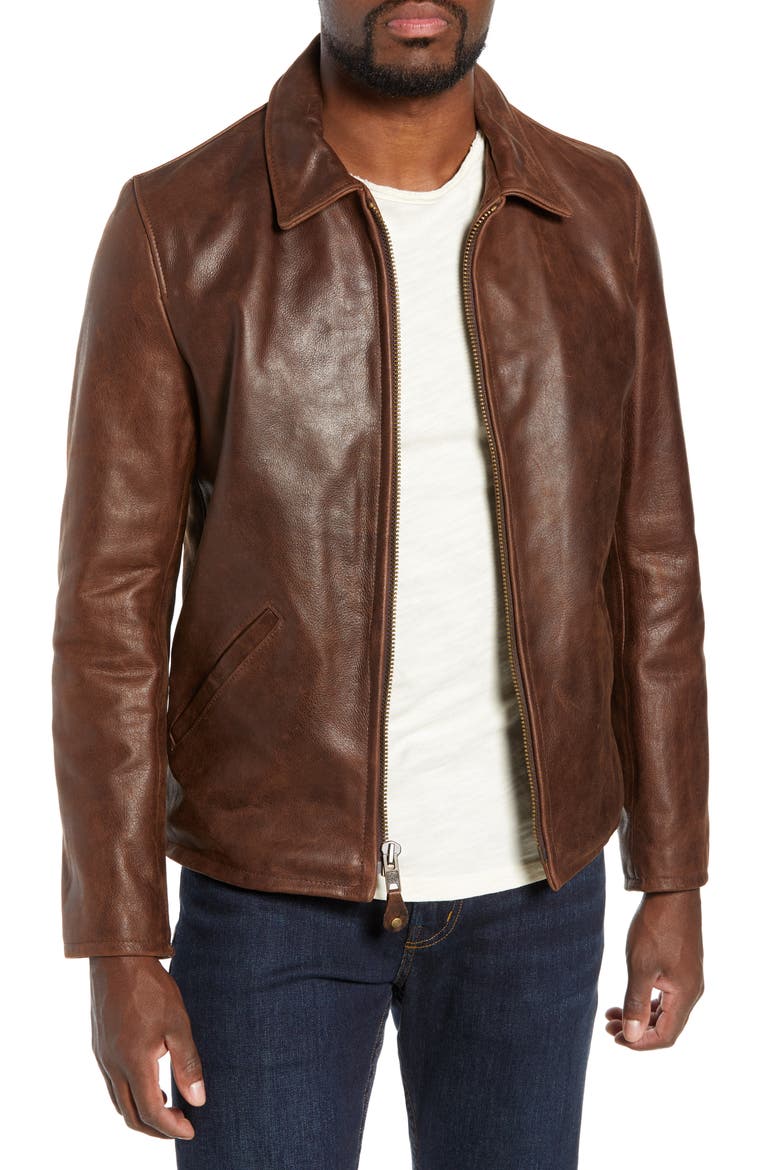 Waxy Naked Buffalo Leather Delivery Jacket, Main, color, BROWN