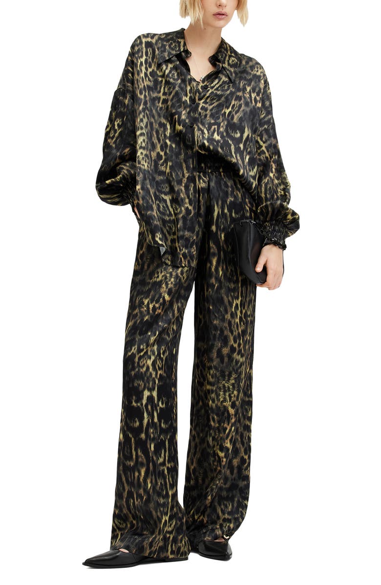 AllSaints Charli Relaxed Fit Satin Button-Up Shirt, Alternate, color, Jinx Golden Brown