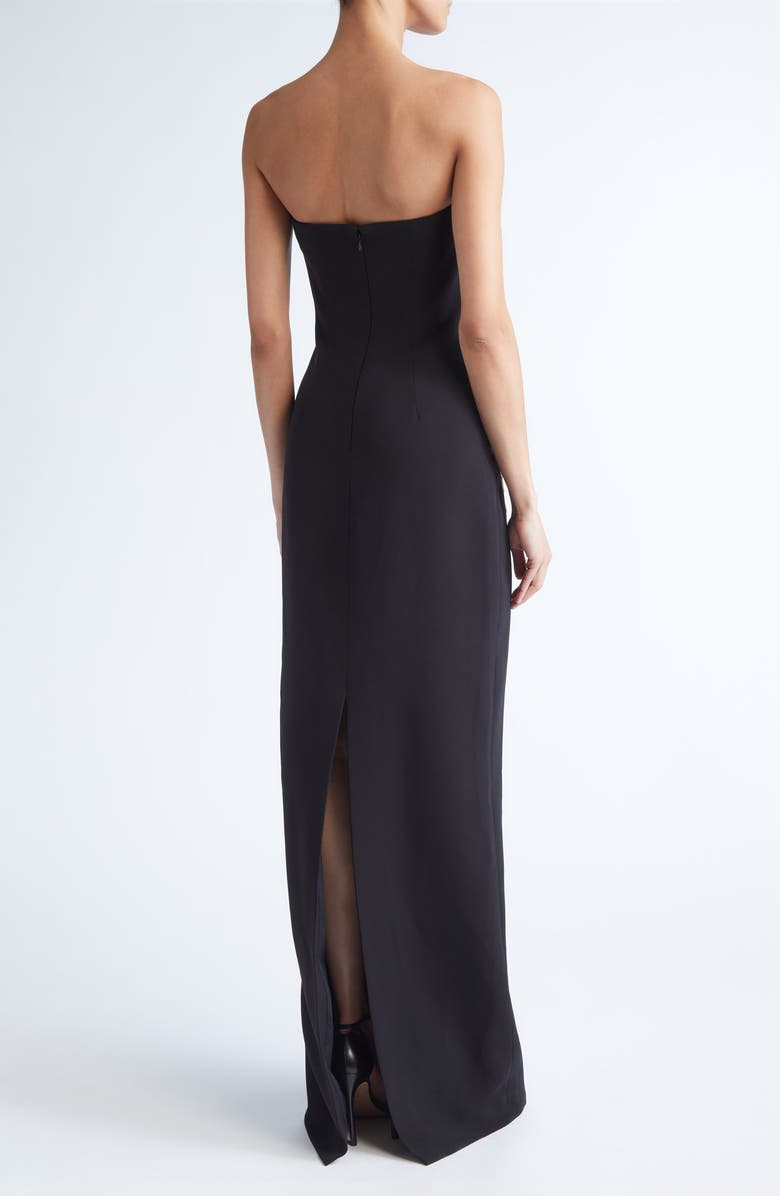 Lela Rose Floral Cord Embroidery Strapless Stretch Crepe Gown, Alternate, color, Black/ Metallic