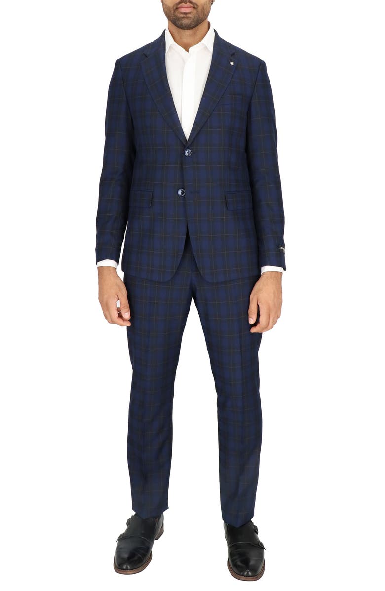 Scotch & Soda Modern Fit Navy Plaid Two-Piece Suit, Main, color, Navy Plaid