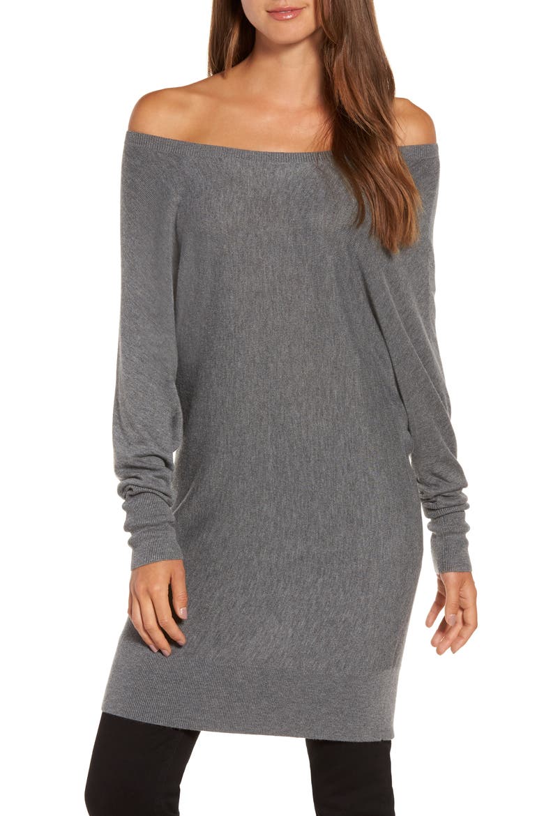 Off the Shoulder Sweater Tunic, Main, color, GREY DARK HEATHER